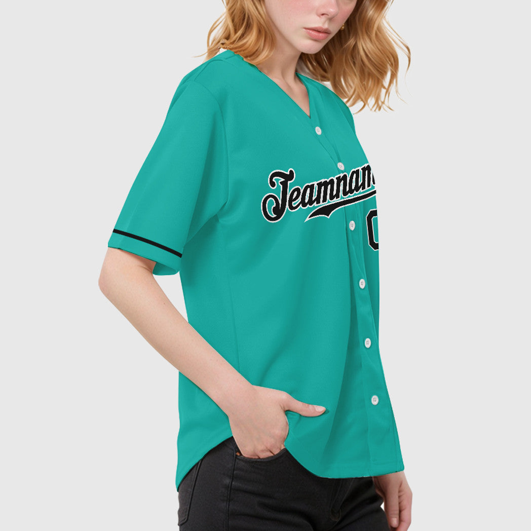 Custom Aqua White Black Baseball Jersey