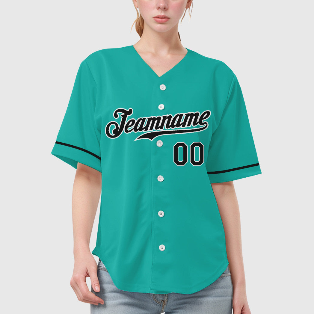 Custom Aqua White Black Baseball Jersey