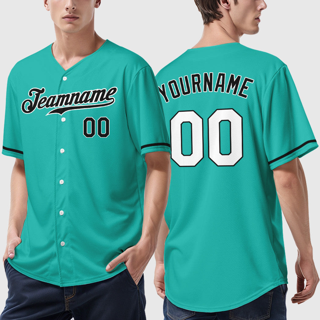 Custom Aqua White Black Baseball Jersey