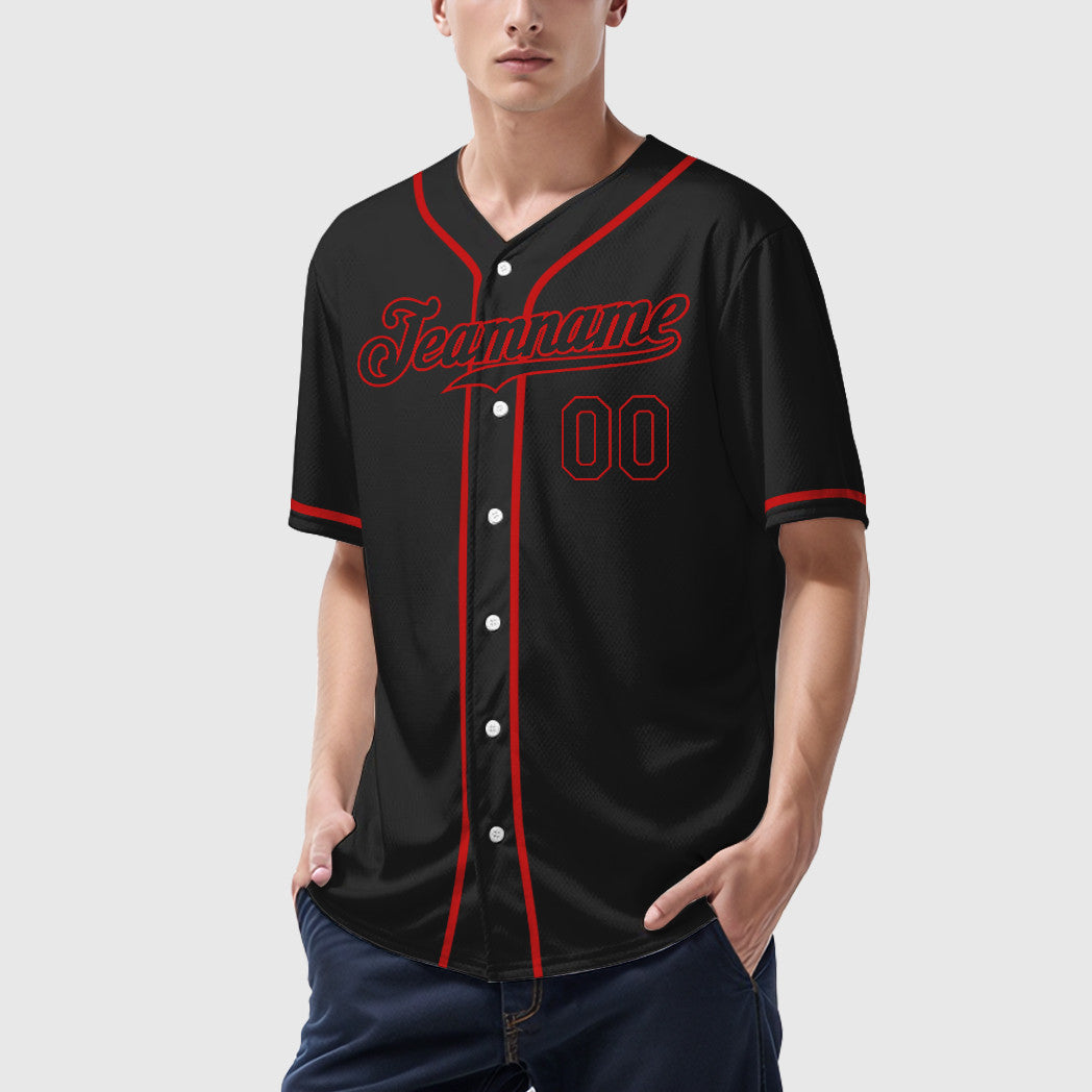 Custom Black Red Black Sleeve Baseball Jersey