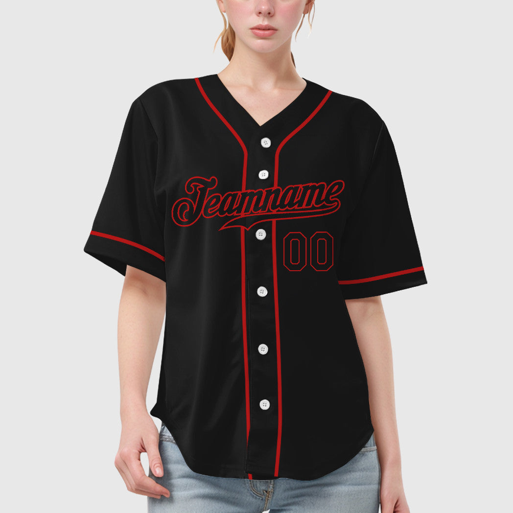 Custom Black Red Black Sleeve Baseball Jersey