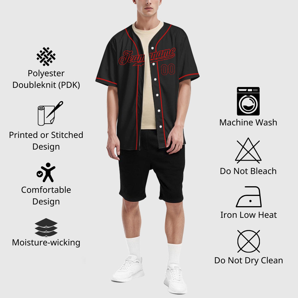Custom Black Red Black Sleeve Baseball Jersey