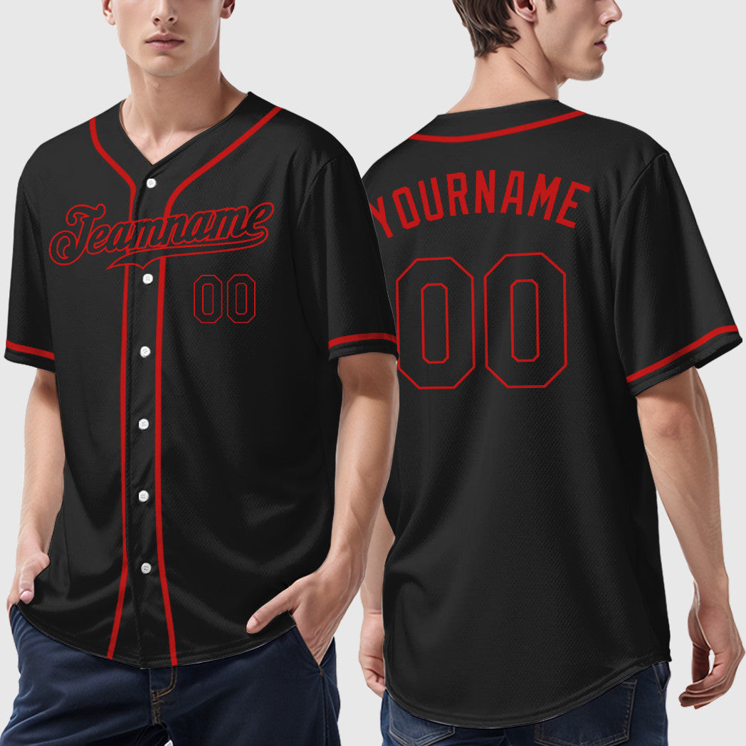 Custom Black Red Black Sleeve Baseball Jersey