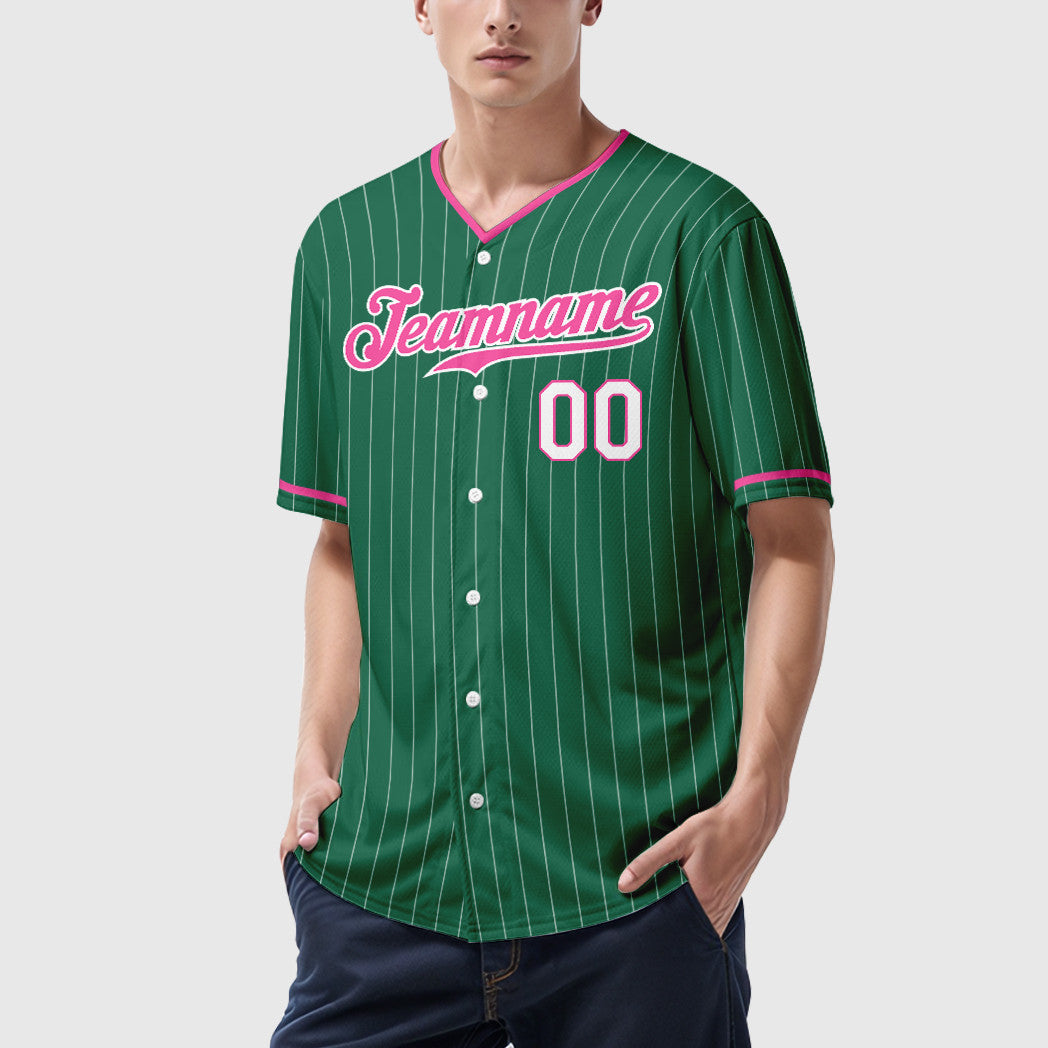 Custom Kelly Green White Pink-White Pinstripe Baseball Jersey
