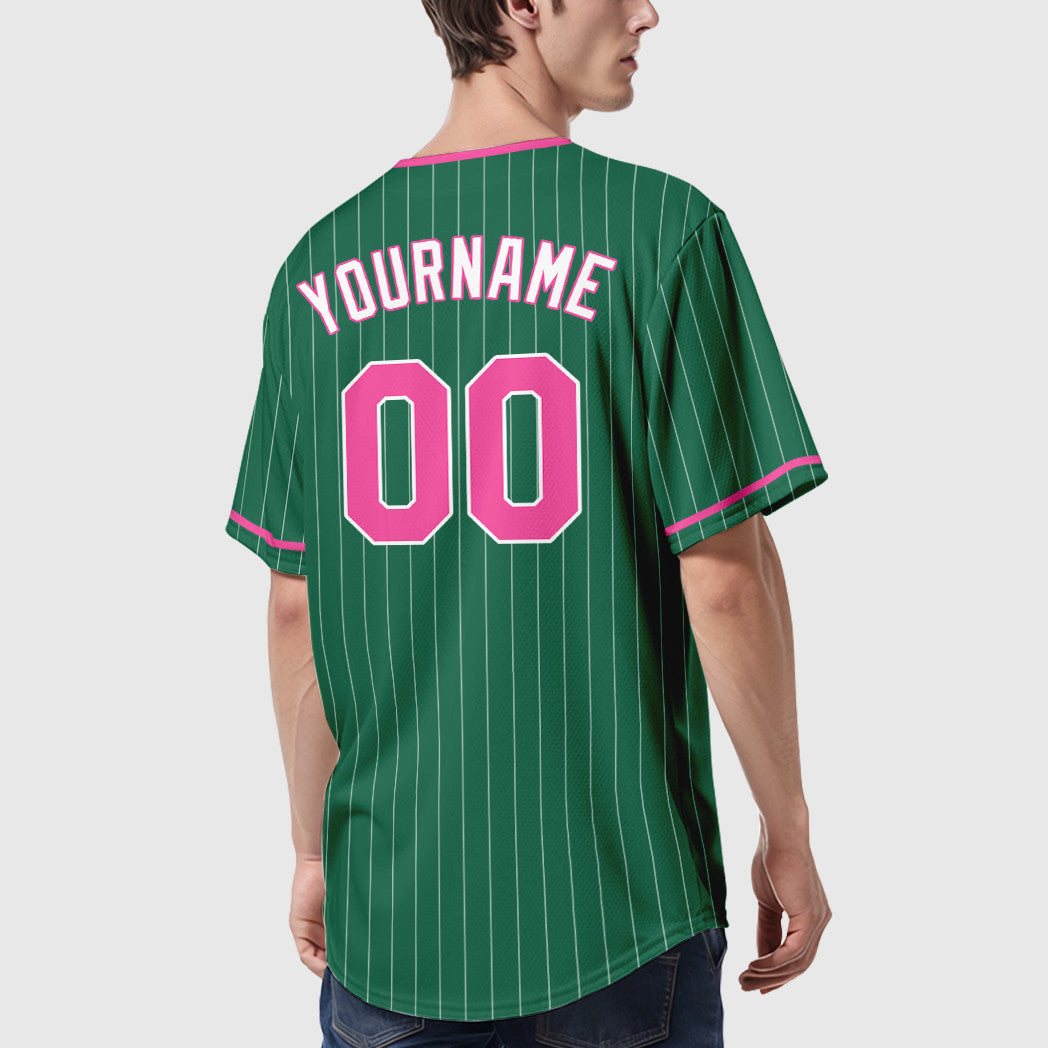 Custom Kelly Green White Pink-White Pinstripe Baseball Jersey