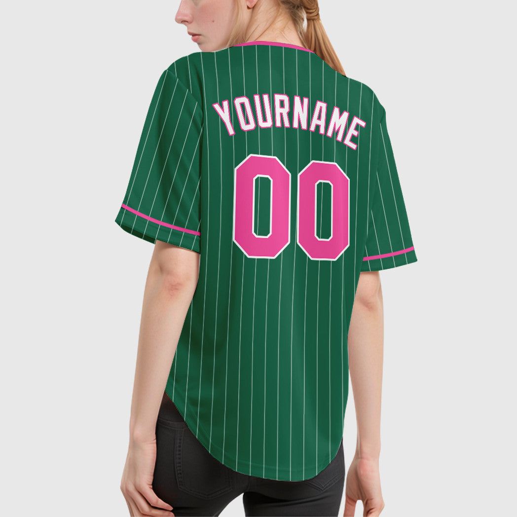 Custom Kelly Green White Pink-White Pinstripe Baseball Jersey