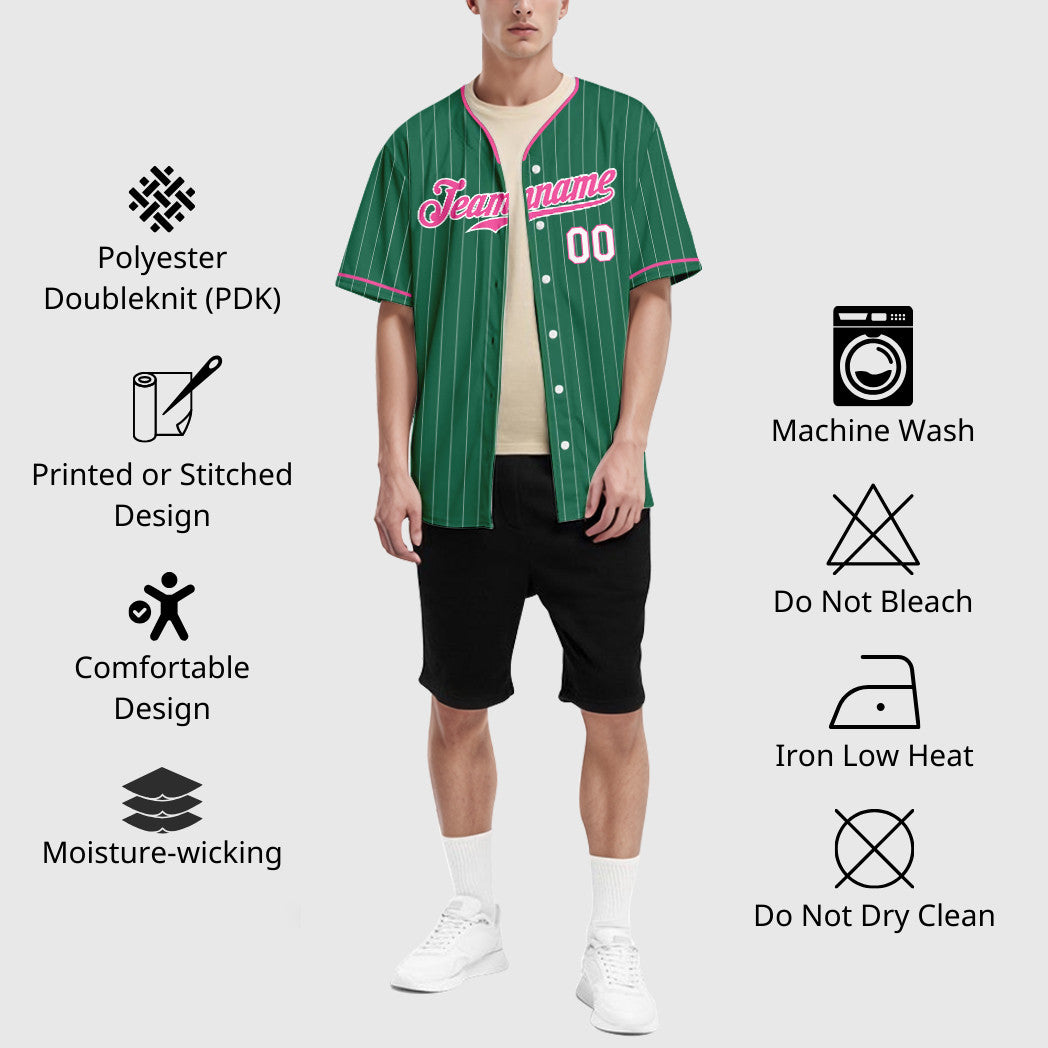 Custom Kelly Green White Pink-White Pinstripe Baseball Jersey