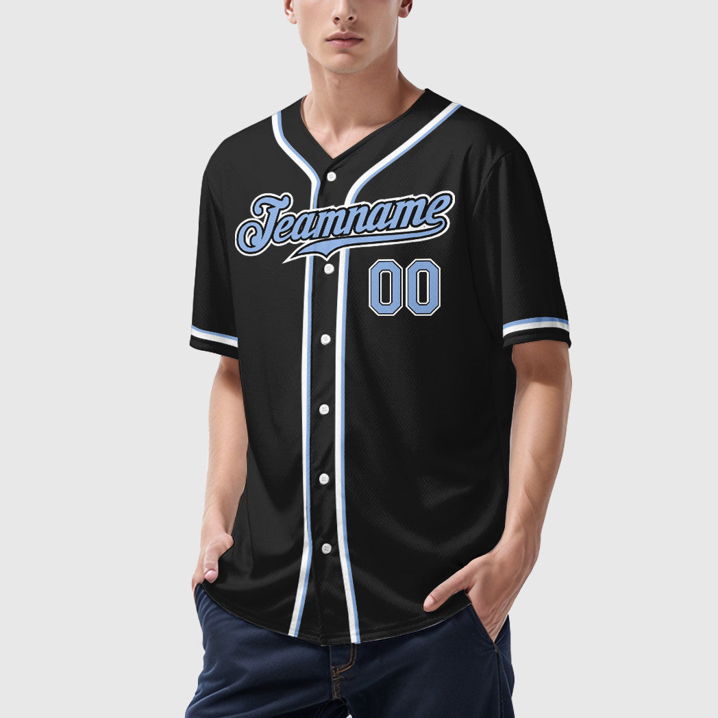 Custom Black Light Blue Light Blue-White Sleeve Baseball Jersey