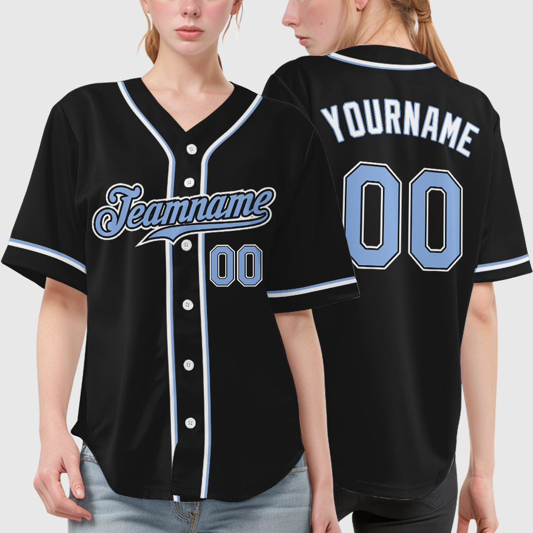 Custom Black Light Blue Light Blue-White Sleeve Baseball Jersey