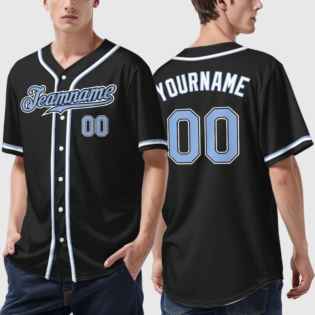 Custom Black Light Blue Light Blue-White Sleeve Baseball Jersey