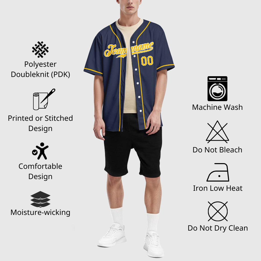 Custom Navy Gold Gold-White Sleeve Baseball Jersey