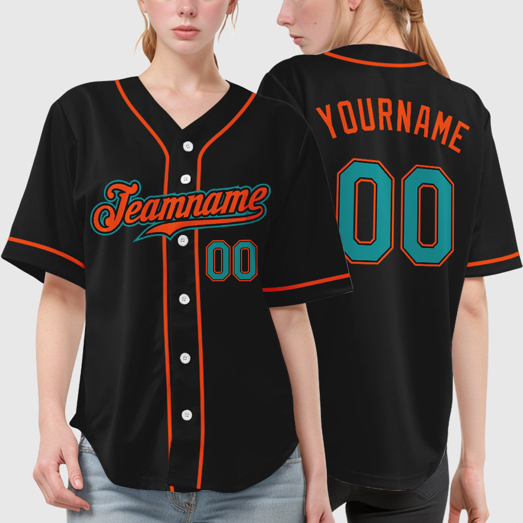 Custom Black Teal Teal-Orange Sleeve Baseball Jersey