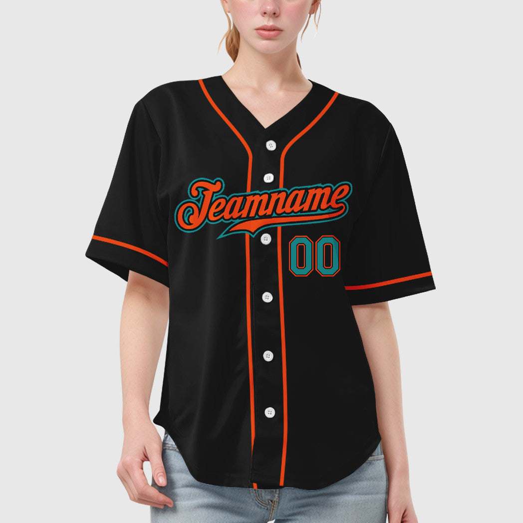 Custom Black Teal Teal-Orange Sleeve Baseball Jersey