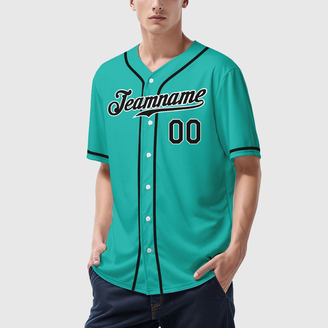 Custom Aqua White Black Sleeve Baseball Jersey