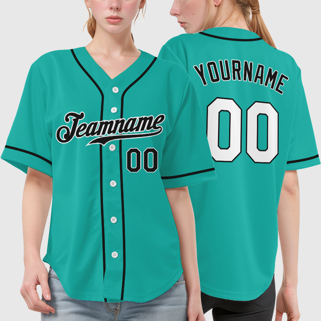 Custom Aqua White Black Sleeve Baseball Jersey
