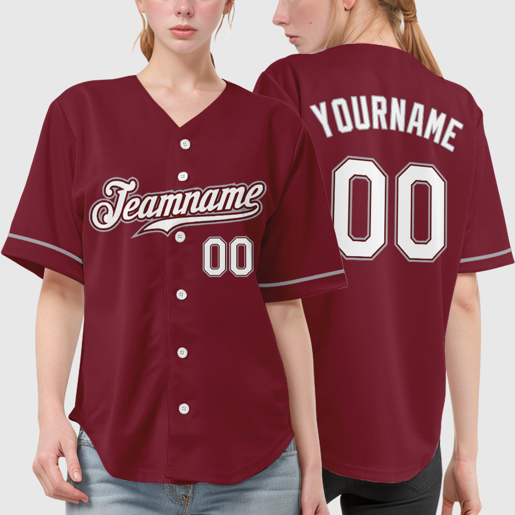 Custom Crimson White Gray Baseball Jersey