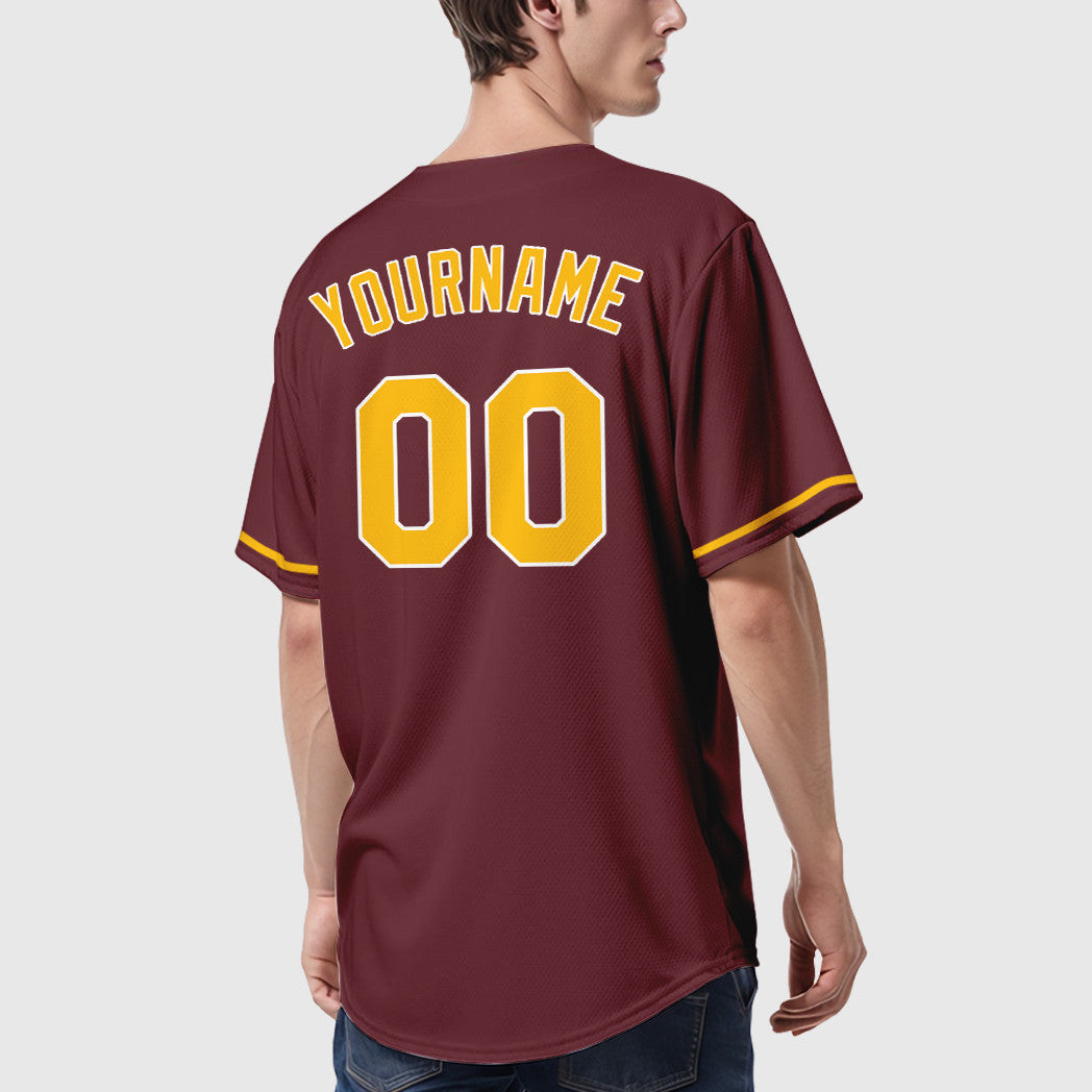 Custom Burgundy Gold White Baseball Jersey
