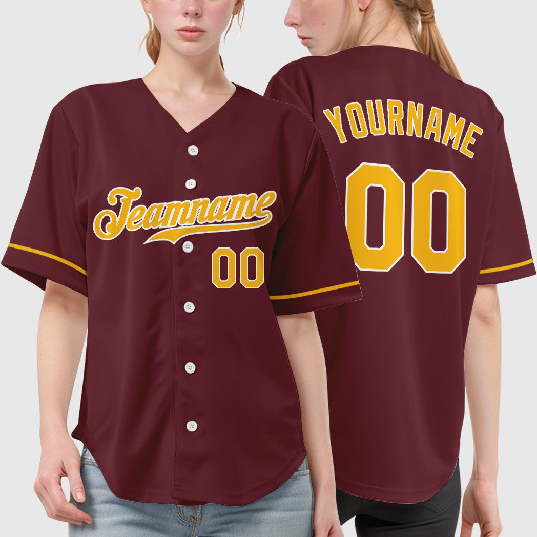 Custom Burgundy Gold White Baseball Jersey