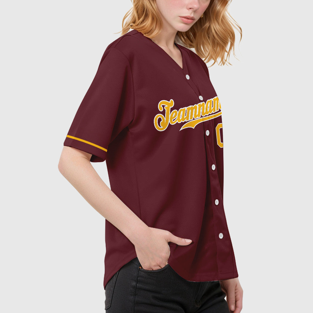 Custom Burgundy Gold White Baseball Jersey