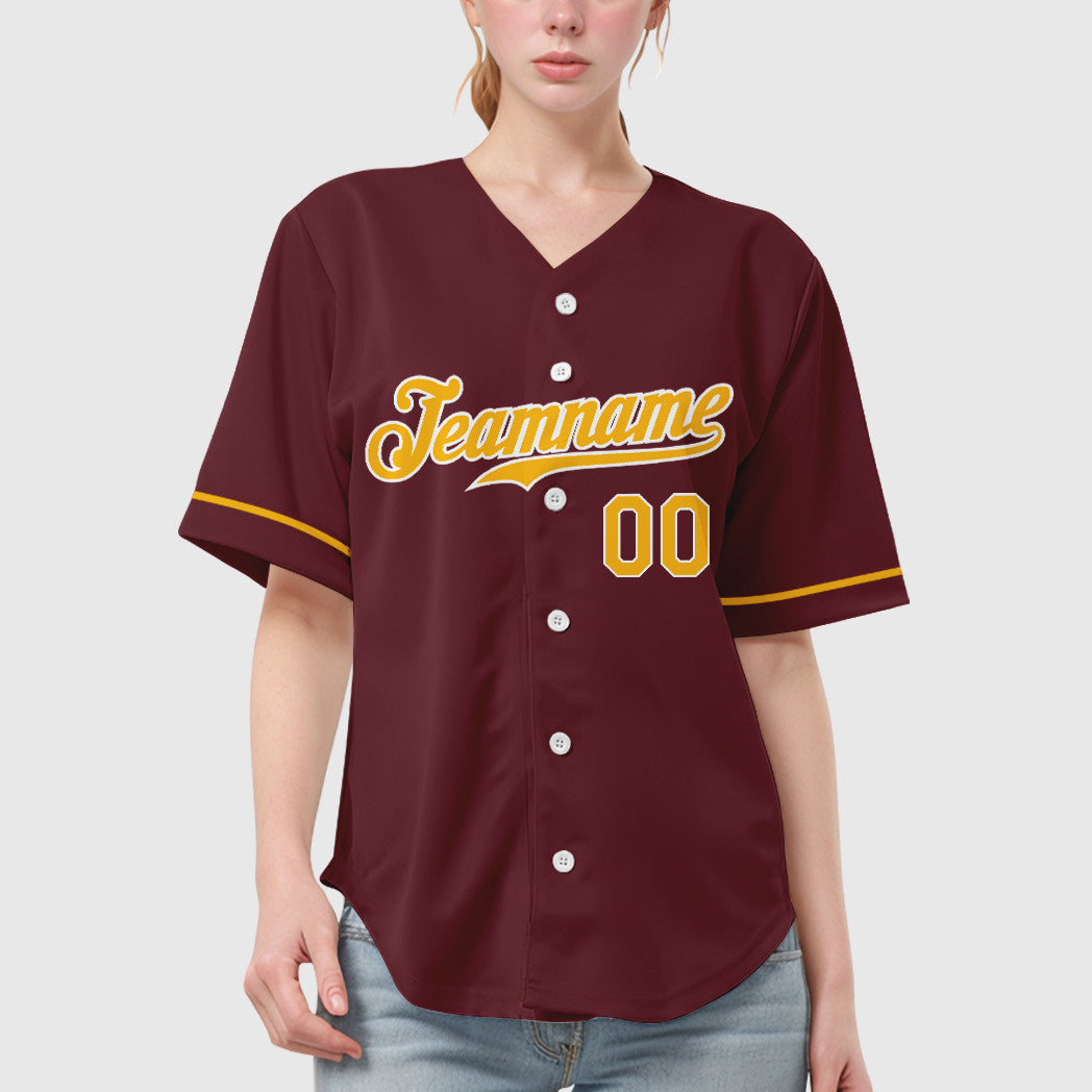 Custom Burgundy Gold White Baseball Jersey