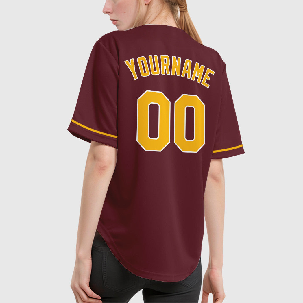 Custom Burgundy Gold White Baseball Jersey