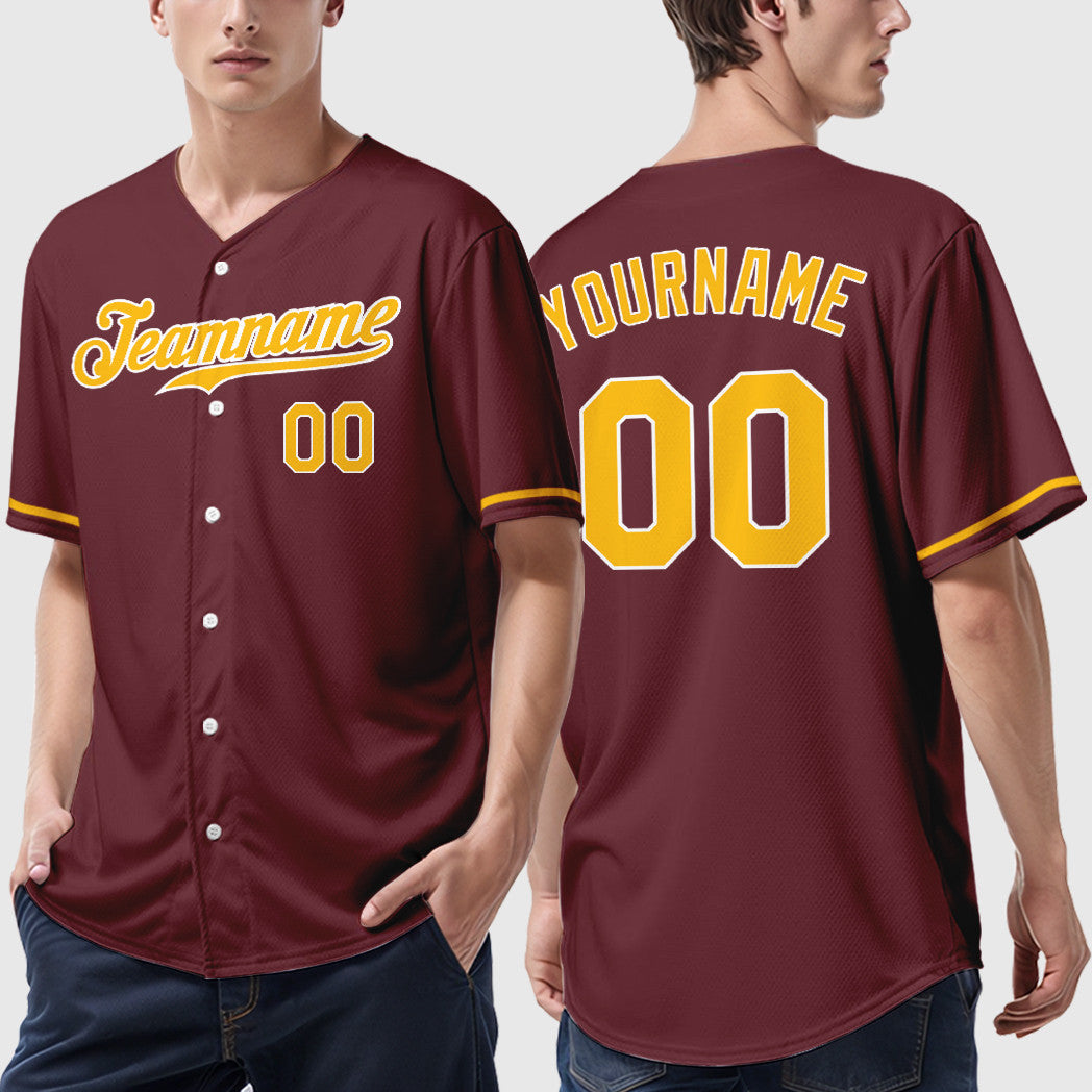 Custom Burgundy Gold White Baseball Jersey