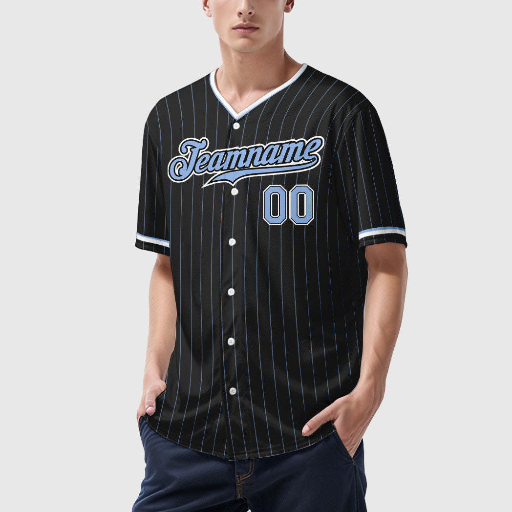 Custom Black Light Blue Light Blue-White Pinstripe Baseball Jersey