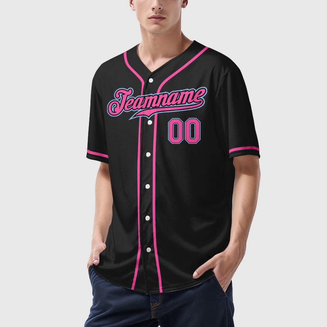 Custom Black White Pink-Light Blue Sleeve Baseball Jersey
