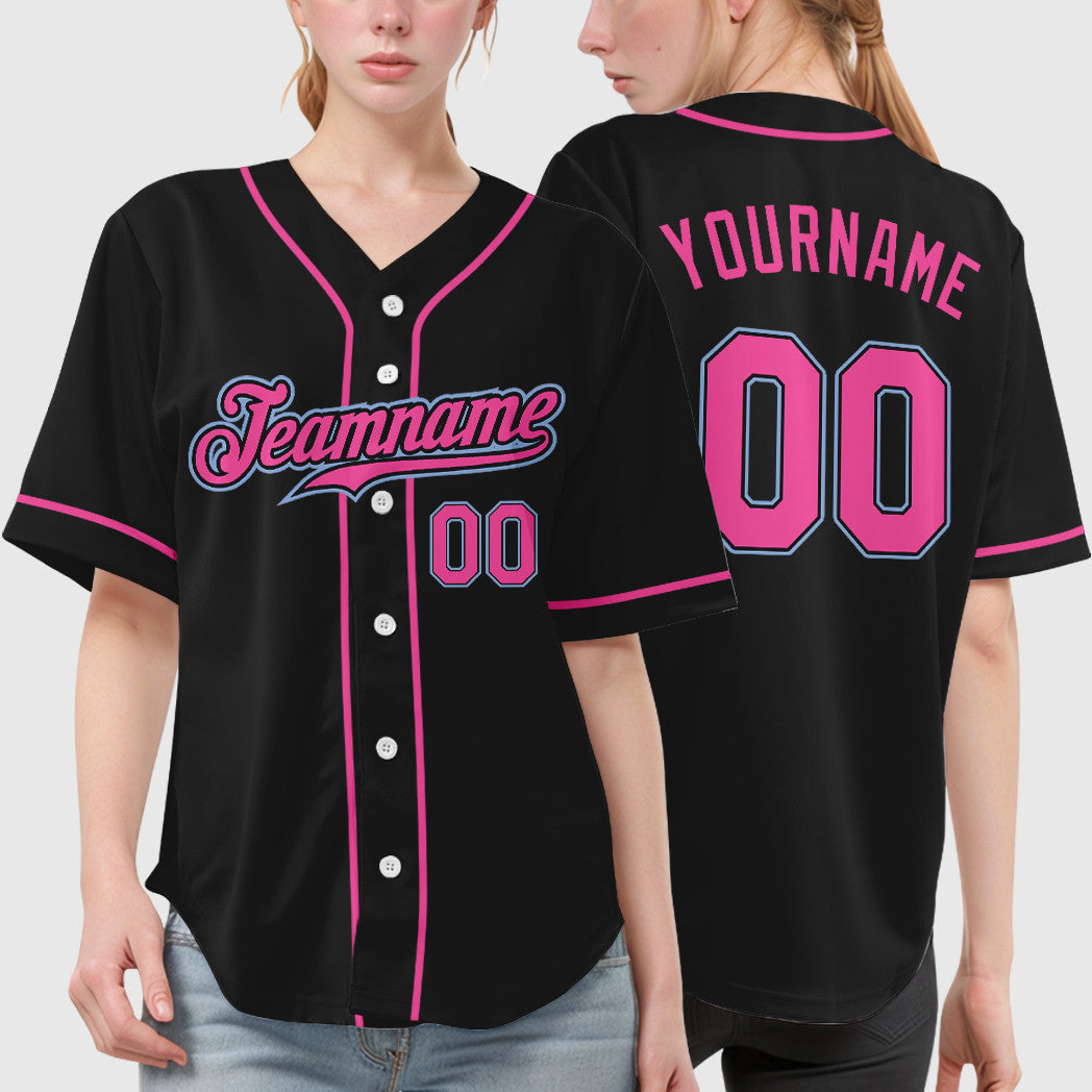 Custom Black White Pink-Light Blue Sleeve Baseball Jersey