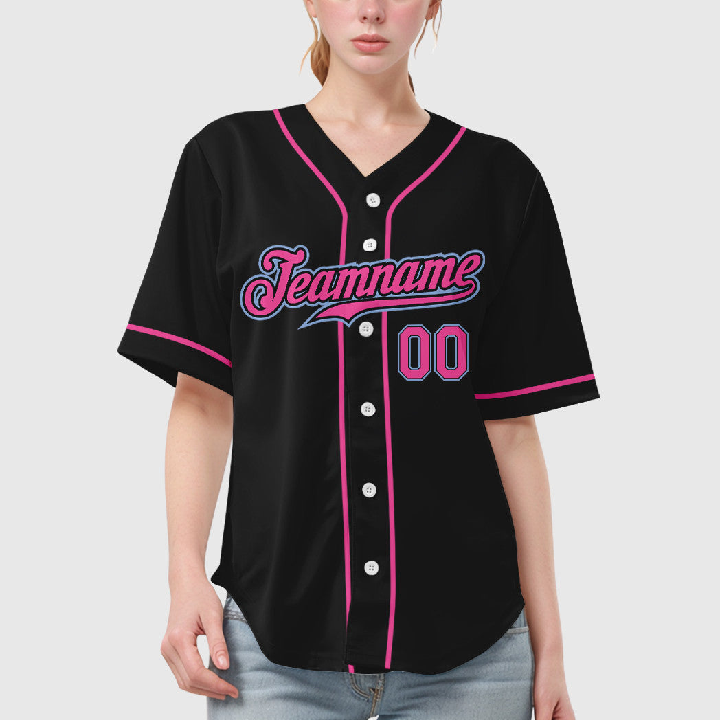 Custom Black White Pink-Light Blue Sleeve Baseball Jersey