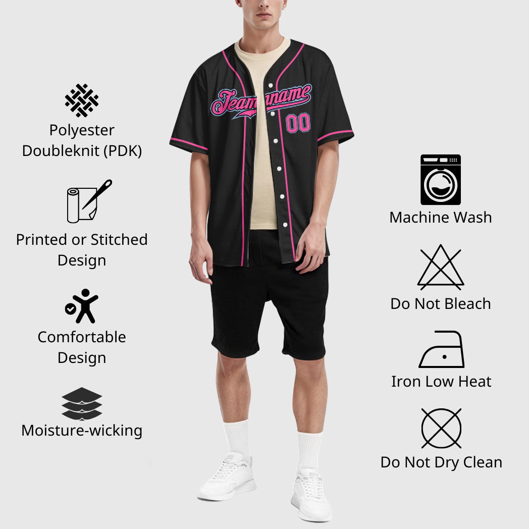 Custom Black White Pink-Light Blue Sleeve Baseball Jersey