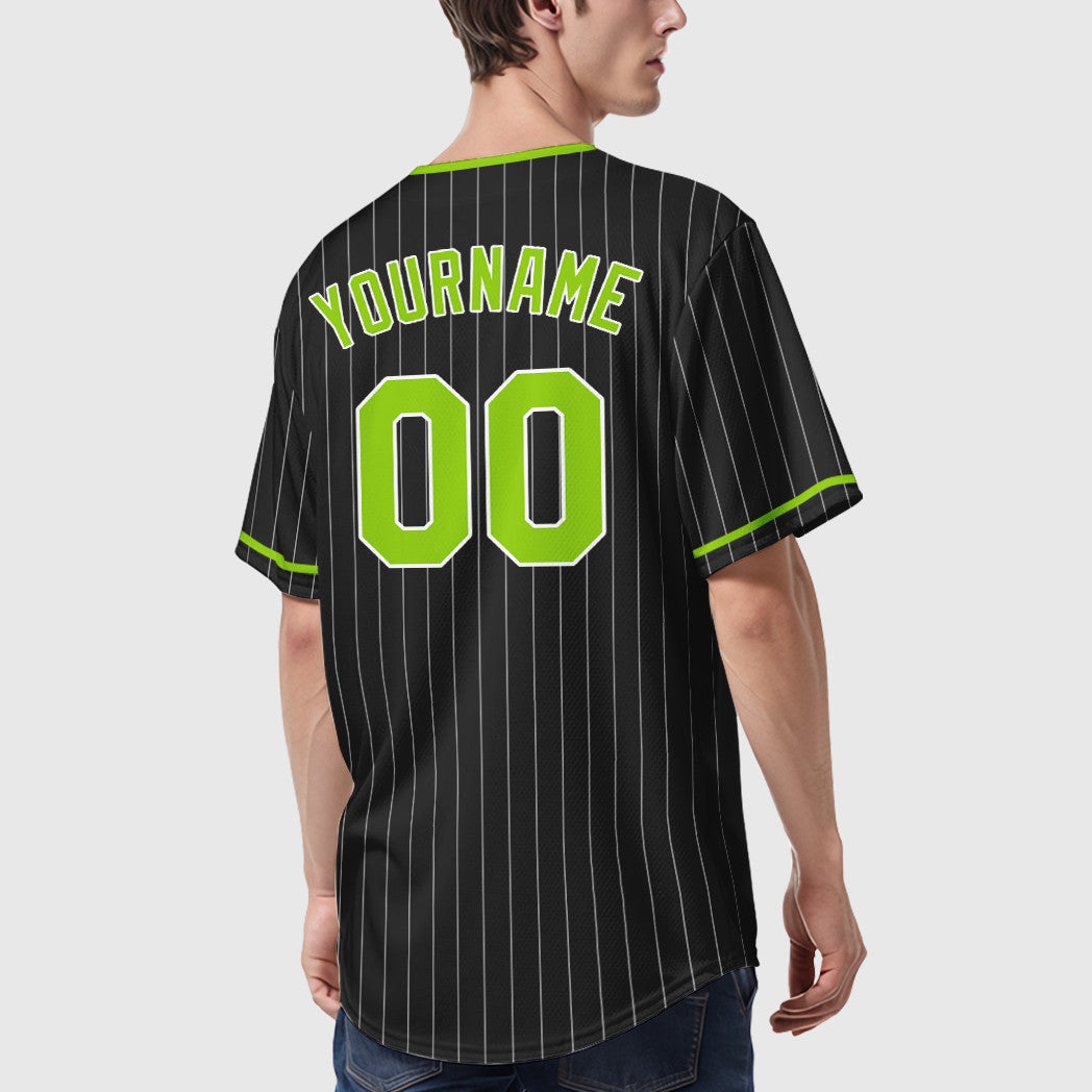 Custom Black White Neon Green Pinstripe Baseball Jersey