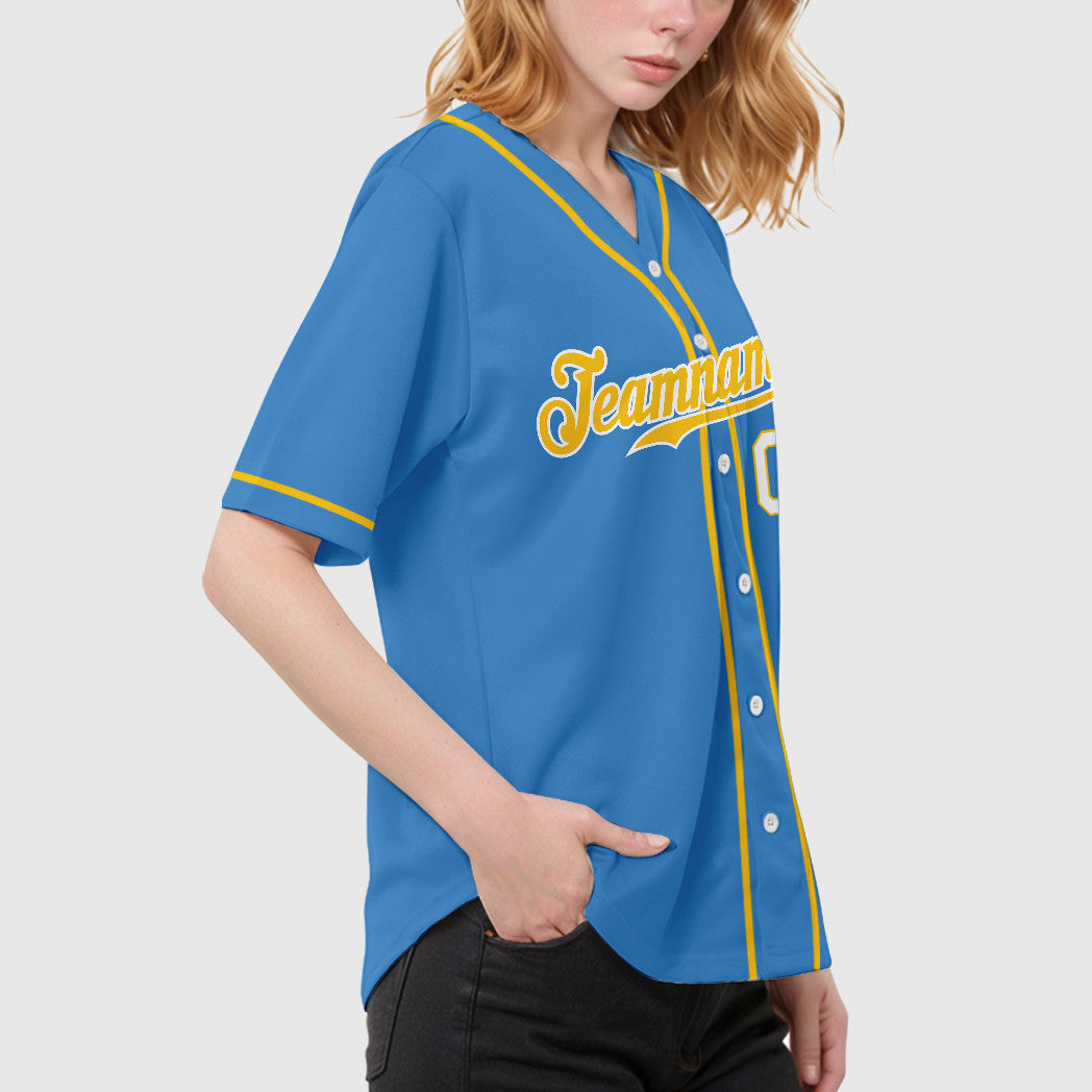 Custom Powder Blue White Gold-White Sleeve Baseball Jersey
