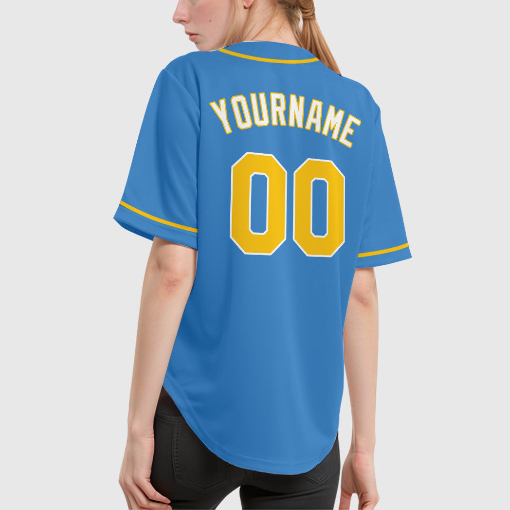 Custom Powder Blue White Gold-White Sleeve Baseball Jersey