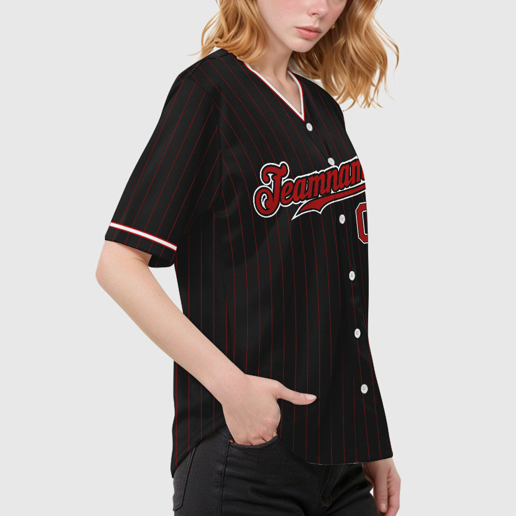 Custom Black Red Red-White Pinstripe Baseball Jersey