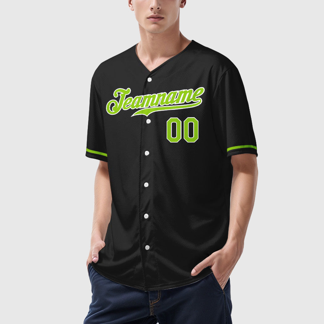 Custom Black White Neon Green Baseball Jersey