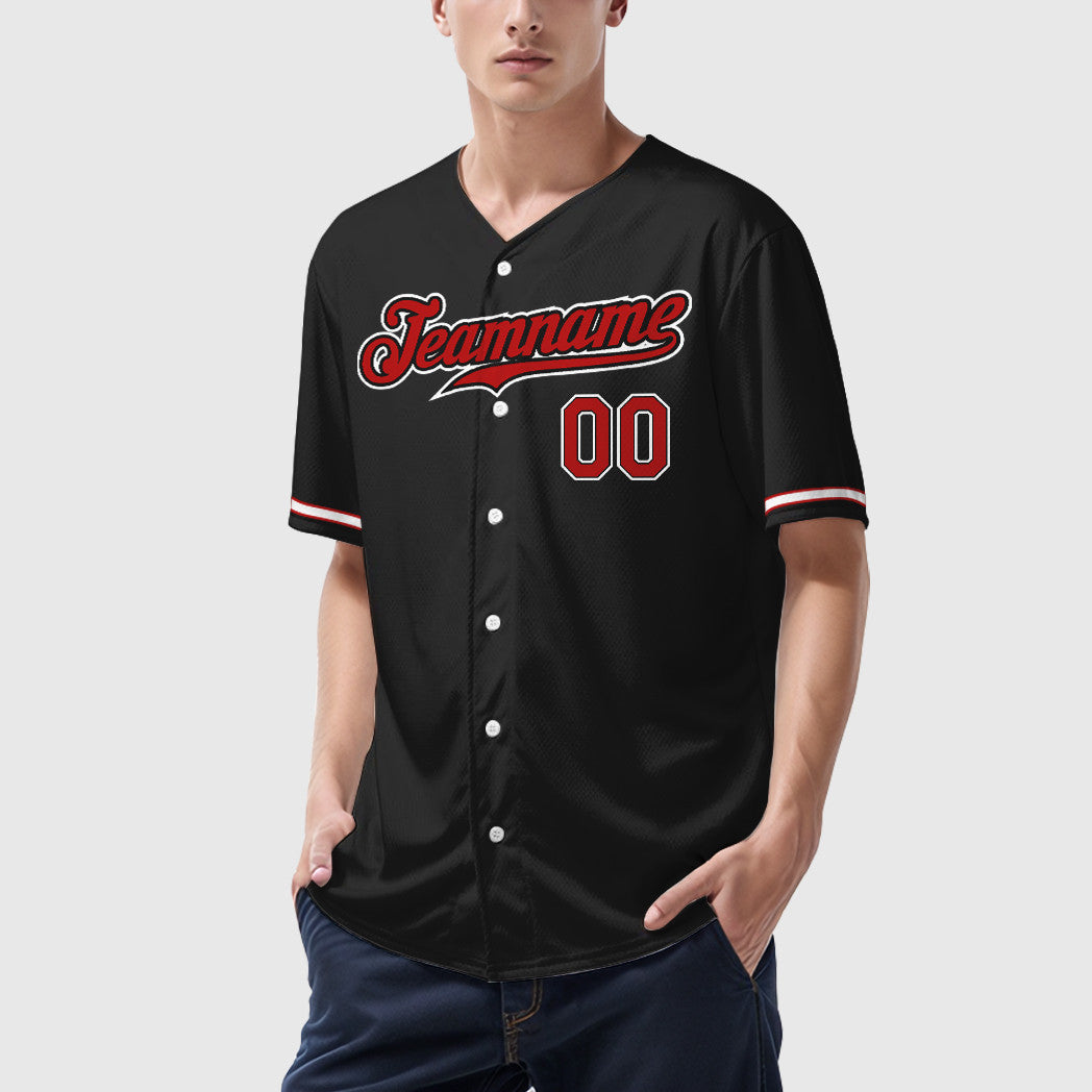 Custom Black Red Red-White Baseball Jersey
