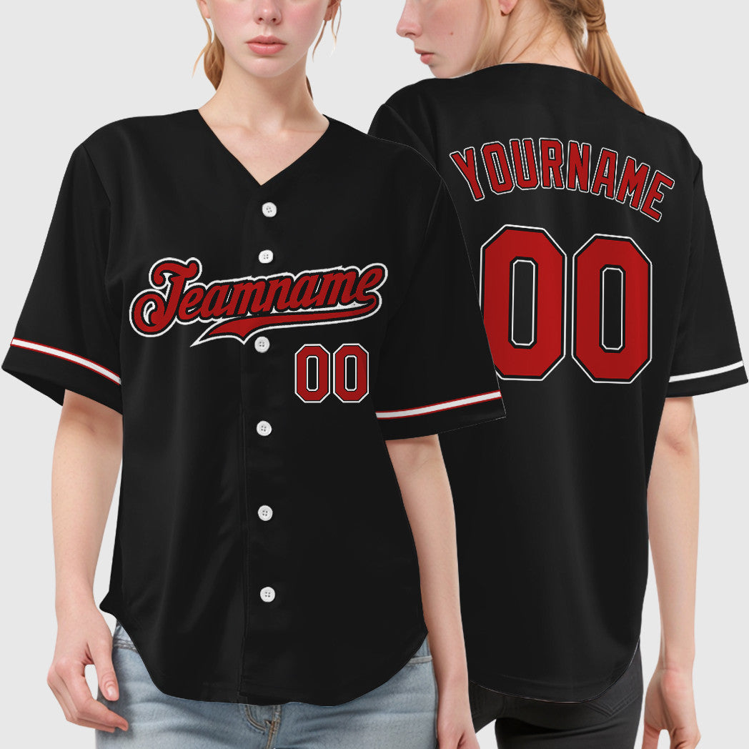 Custom Black Red Red-White Baseball Jersey