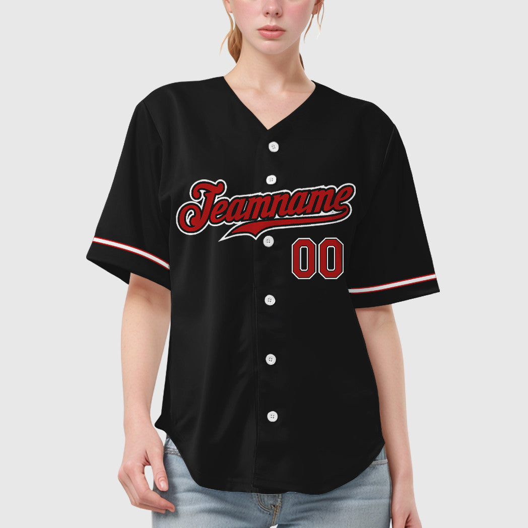 Custom Black Red Red-White Baseball Jersey