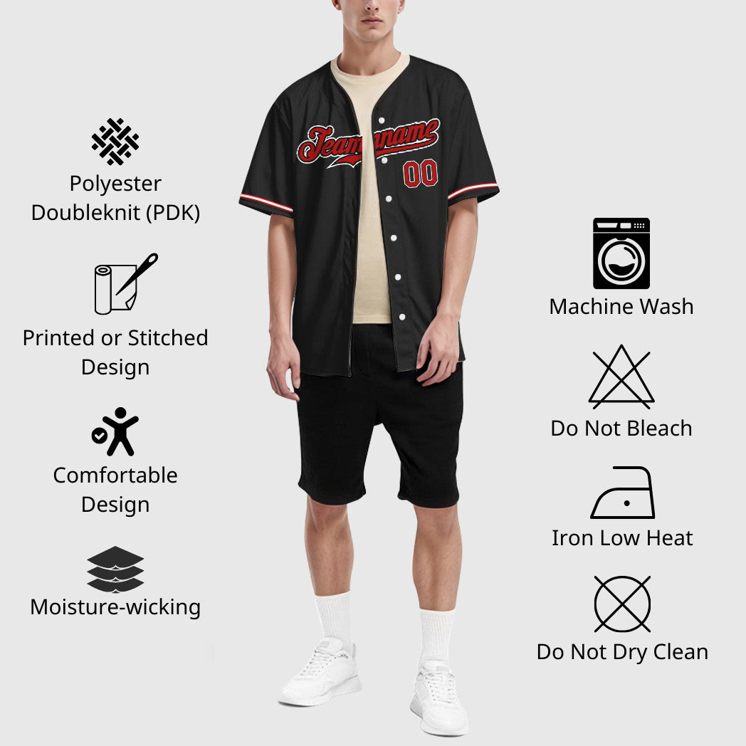 Custom Black Red Red-White Baseball Jersey