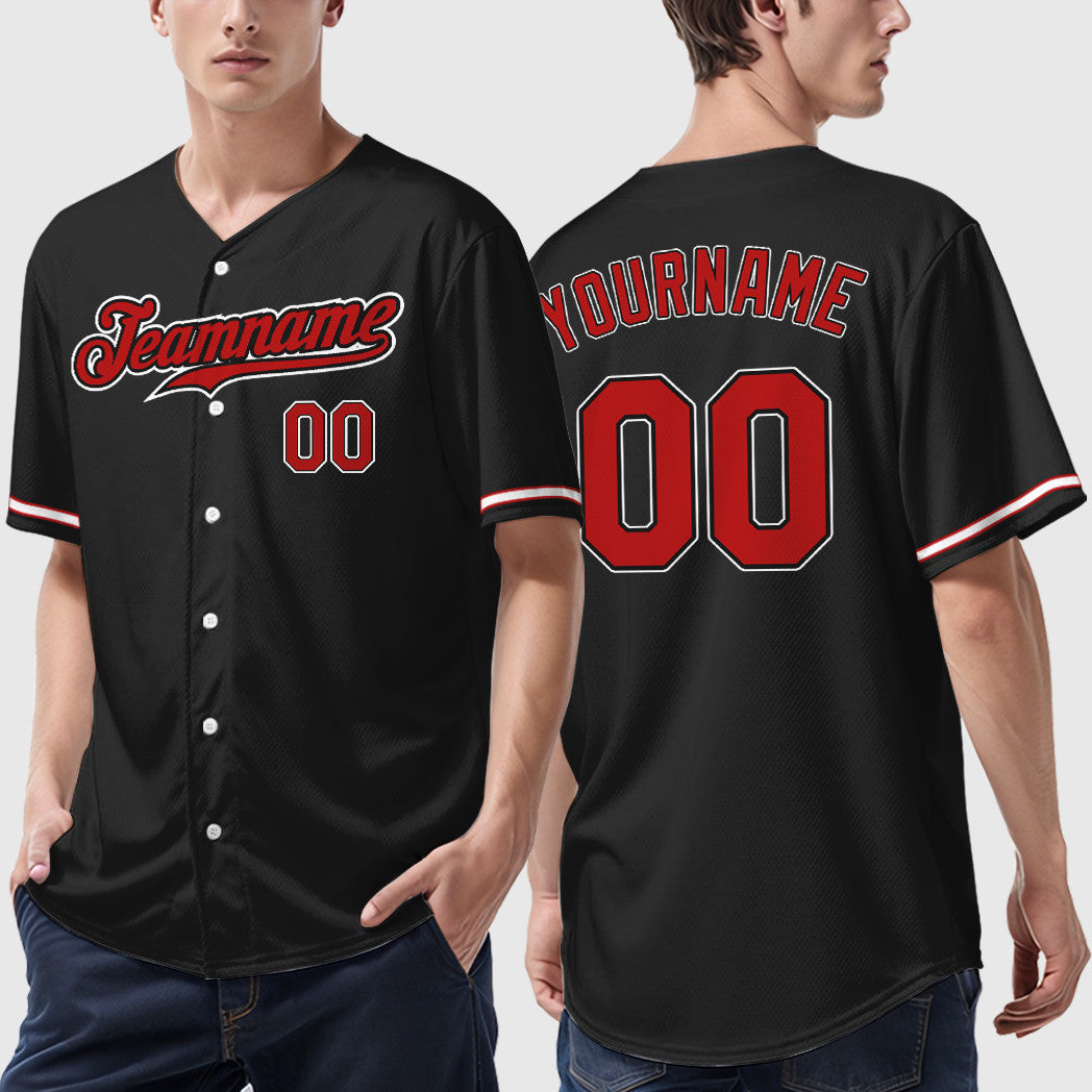 Custom Black Red Red-White Baseball Jersey