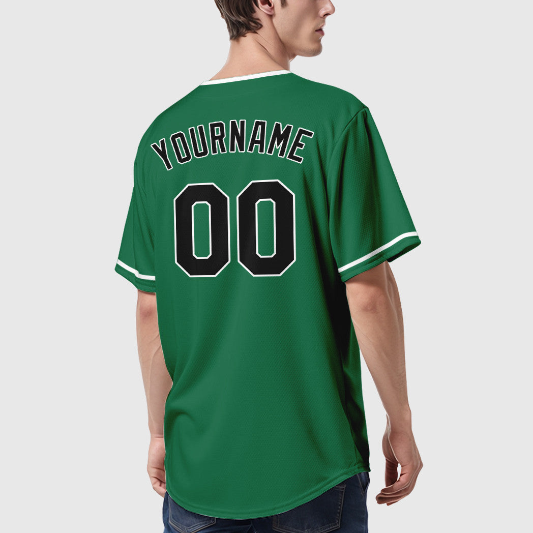 Custom Kelly Green White Black Collar Sleeve Baseball Jersey