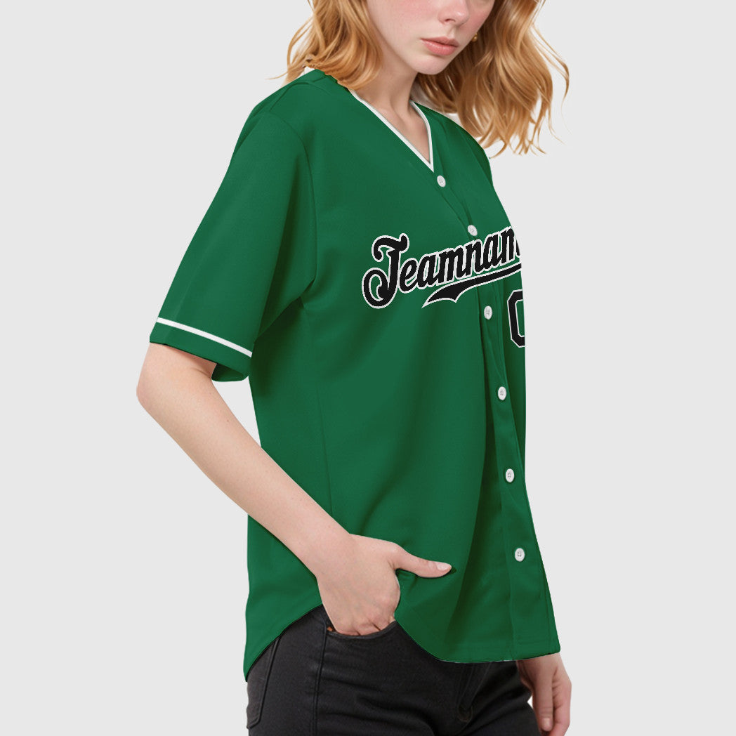 Custom Kelly Green White Black Collar Sleeve Baseball Jersey