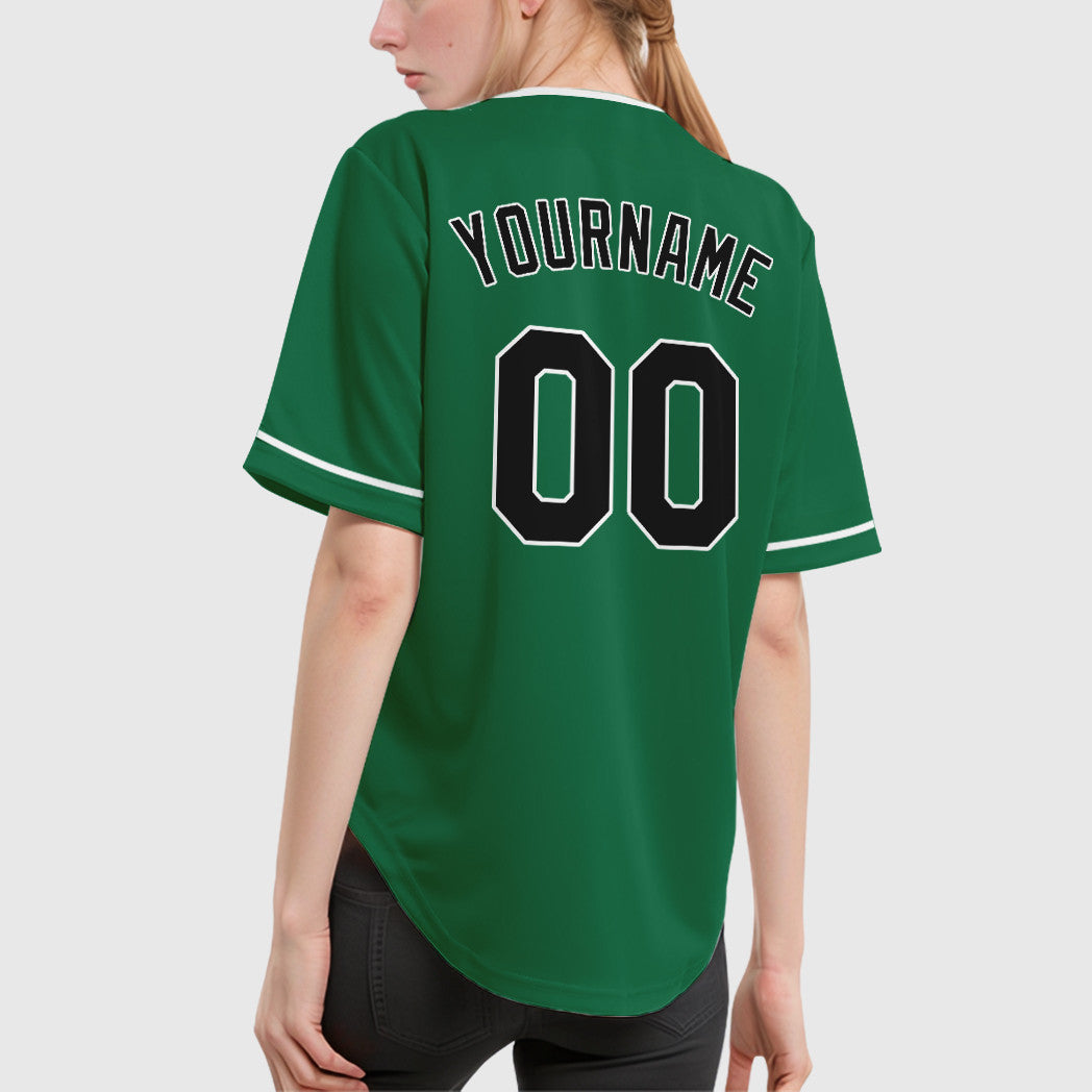 Custom Kelly Green White Black Collar Sleeve Baseball Jersey