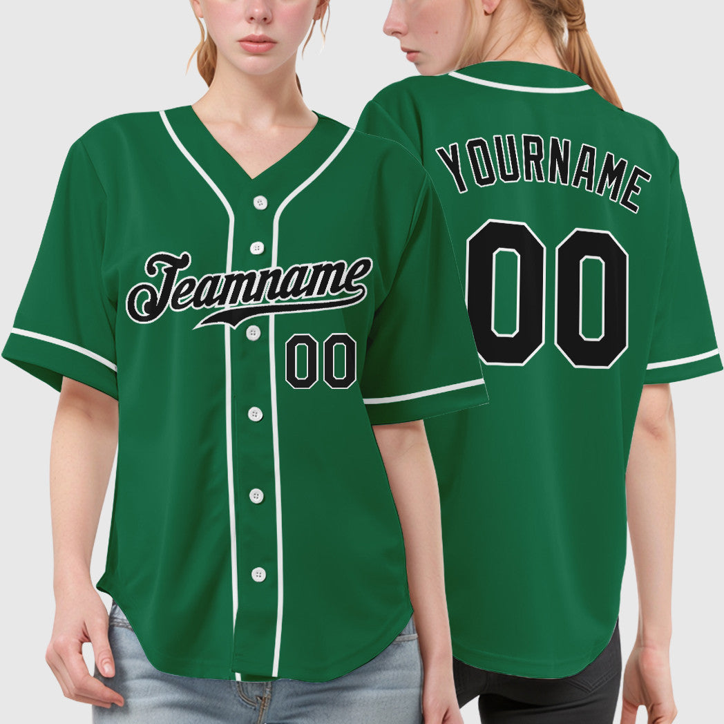 Custom Kelly Green White Black Sleeve Baseball Jersey