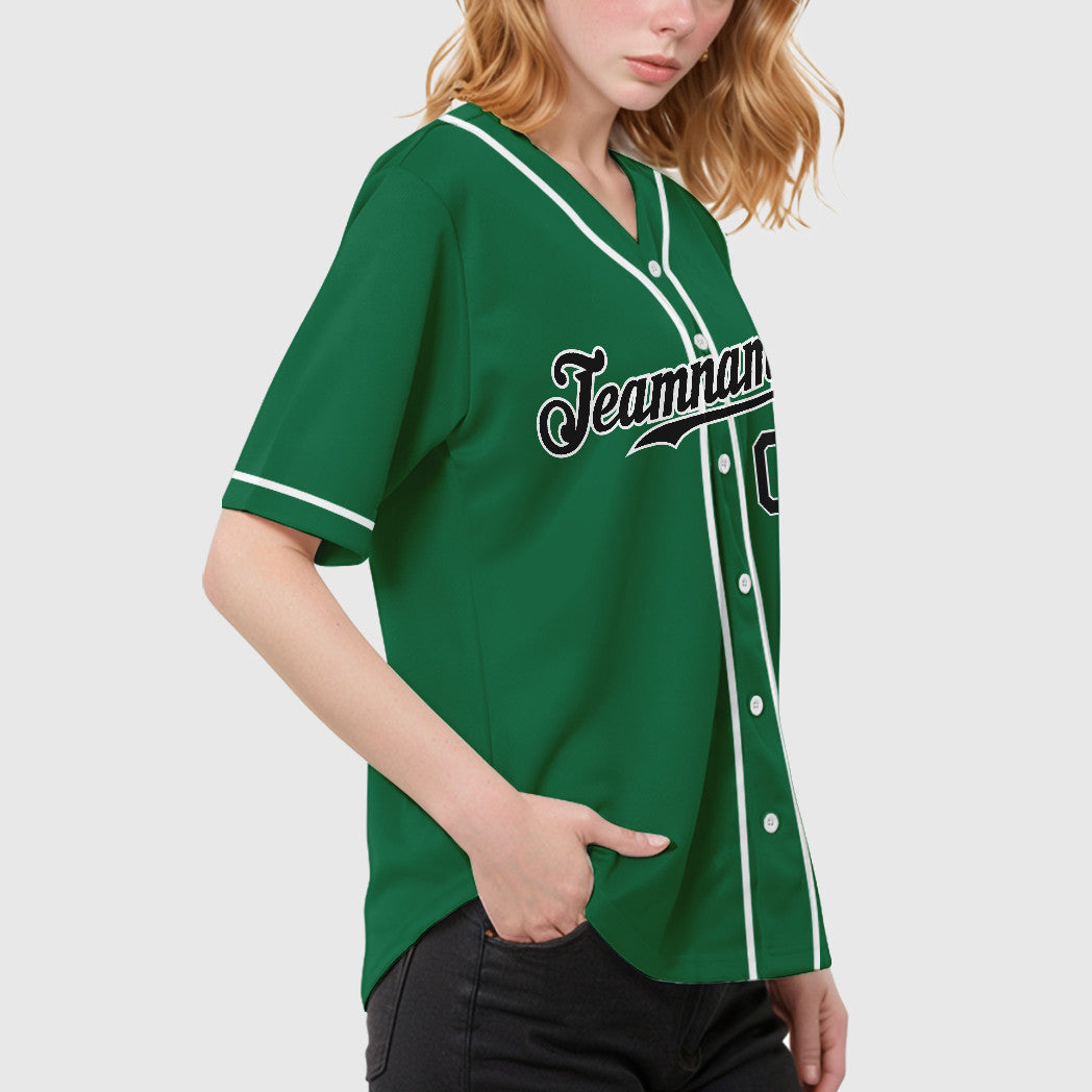 Custom Kelly Green White Black Sleeve Baseball Jersey