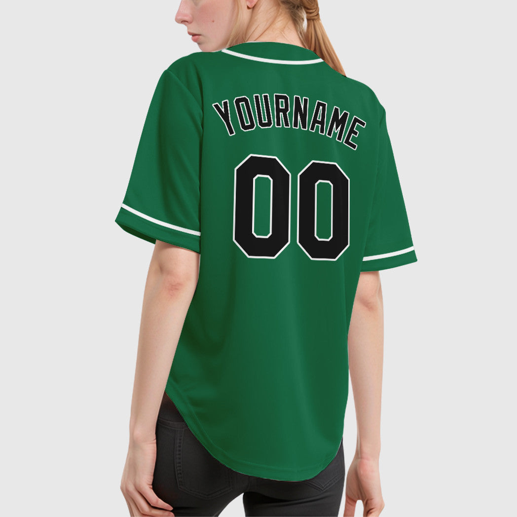 Custom Kelly Green White Black Sleeve Baseball Jersey