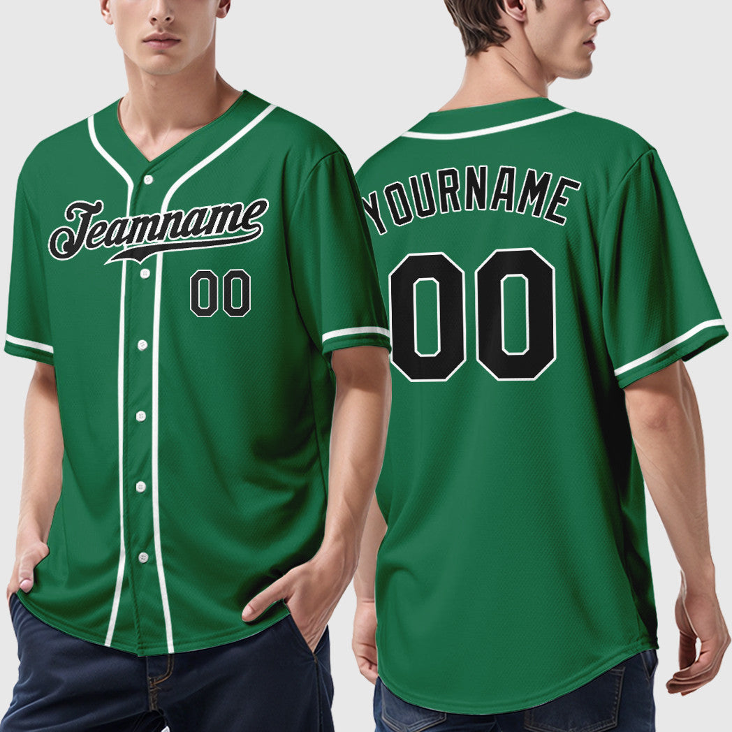 Custom Kelly Green White Black Sleeve Baseball Jersey