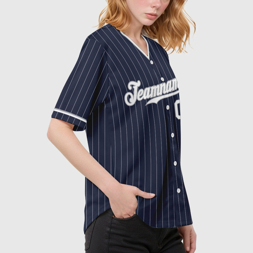 Custom Navy White White-Gray Pinstripe Baseball Jersey