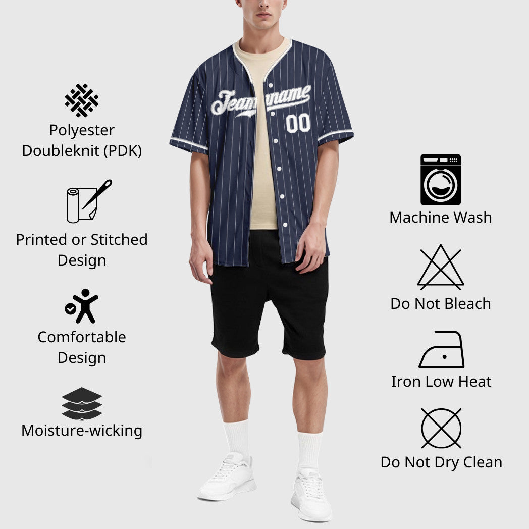Custom Navy White White-Gray Pinstripe Baseball Jersey
